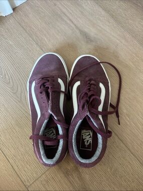 Vans Women's Burgundy Suede Old Skool Sneakers with White Stripe